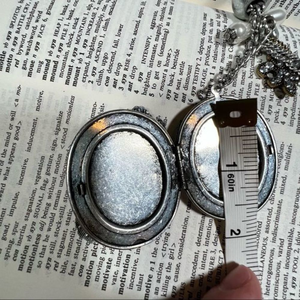 Long Vintage Distressed Metal Flower Picture Locket - Picture 9 of 9